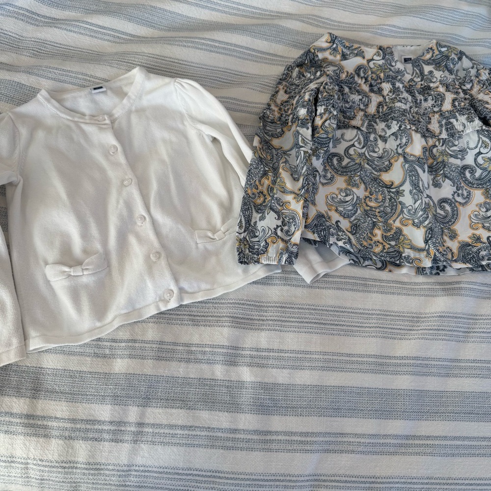 Janie and Jack White Cardigan and Paisley Patterned Peasant Blouse Set, Size 4T